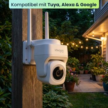 Preview: 4er-Set Outdoor Überwachungskamera 2K WLAN IP65 Wetterfest: 355 Grad Aussen-Kamera mit Personenerkennung, App, Nachtsicht & Intercom-System