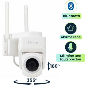 Preview: 4er-Set Outdoor Überwachungskamera 2K WLAN IP65 Wetterfest: 355 Grad Aussen-Kamera mit Personenerkennung, App, Nachtsicht & Intercom-System