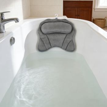 Preview: Ergonomisches Badewannenkissen: Luxus Nackenkissen mit 6 Saugnäpfen, 4D Struktur, dunkelgrau – Bequeme Kopfstütze für Wanne und Spa – Entspannung pur 