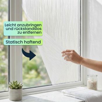 Preview: 3D Sichtschutzfolie Wellendesign für Fenster 45x200 cm - Statisch haftende Blickschutzfolie mit UV-Schutz  - Wiederverwendbare Dekofolie