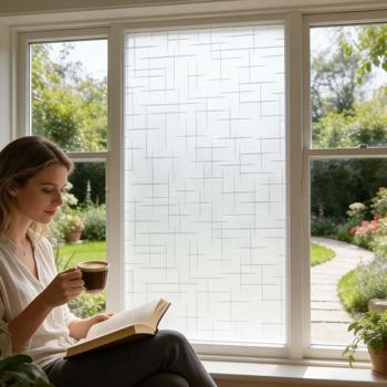 Preview: 2-piece set 3D privacy film cross design for windows 45 x 200 cm – Static-cling privacy film with UV protection – Reusable decorative film