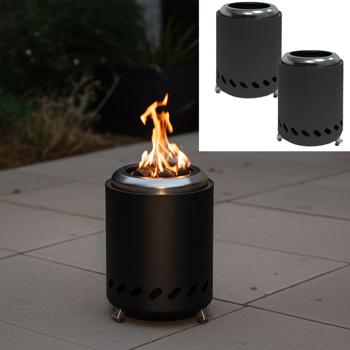Set of 2 compact tabletop fire pits, stainless steel, anthracite – low-smoke, wood pellets/firewood; tabletop fireplace for balcony, terrace & camping incl. carrying bag