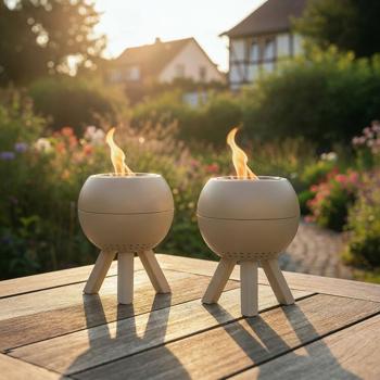 Set di 2 mini fuochi da tavolo per esterni, senza fumo – compatto braciere in metallo, beige – il braciere mobile perfetto per balcone, terrazza e giardino