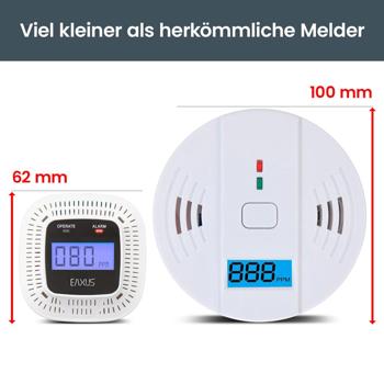 Preview: Digitaler Kohlenmonoxid-Detektor, CO-Melder mit LCD-Anzeige, optischem & akustischem Warnsignal, DIN EN 50291 zertifiziert
