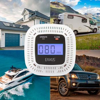 Preview: Set of 3 digital carbon monoxide detectors, CO alarms with LCD display, visual & acoustic warning signal, DIN EN 50291 certified