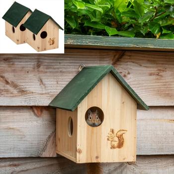 Lot de 2 maisons pour écureuils en bois avec 3 trous de fuite – nid pour écureuils – refuge adapté à l’espèce et aide à l’hivernage pour le jardin