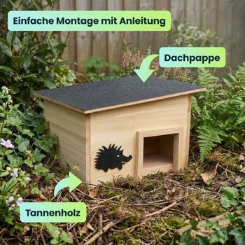 Preview: 2er-Set Premium Igelhaus Bausatz aus Holz mit sicherem Labyrintheingang und abnehmbarem Dach - Wetterfestes Winterquartier für draussen zum Basteln
