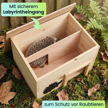 Preview: 2er-Set Premium Igelhaus Bausatz aus Holz mit sicherem Labyrintheingang und abnehmbarem Dach - Wetterfestes Winterquartier für draussen zum Basteln