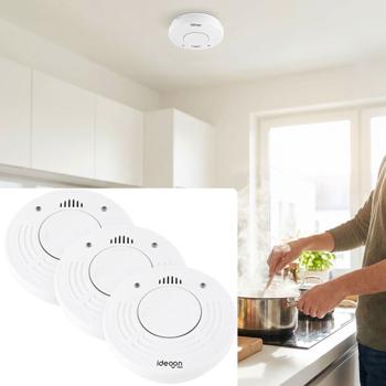 Set of 3 premium smoke alarms with 10‑year battery life – certified to DIN EN 14604 with extra loud 85 dB alarm signal and lithium battery