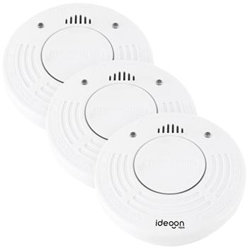 Preview: Set of 3 premium smoke alarms with 10‑year battery life – certified to DIN EN 14604 with extra loud 85 dB alarm signal and lithium battery
