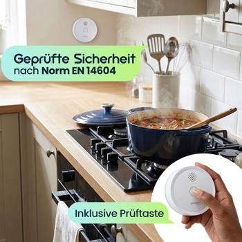 Preview: 4er Set WLAN Rauchmelder mit App-Benachrichtigung – Smart vernetzter Feuermelder nach EN 14604 mit 85dB Alarm & 5 Jahren CR123A Batterielebensdauer