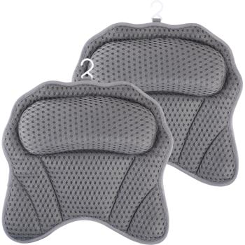 Preview: 2er-Set Ergonomisches Badewannenkissen: Luxus Nackenkissen mit 6 Saugnäpfen, 4D Struktur, dunkelgrau – Bequeme Kopfstütze für Wanne und Spa
