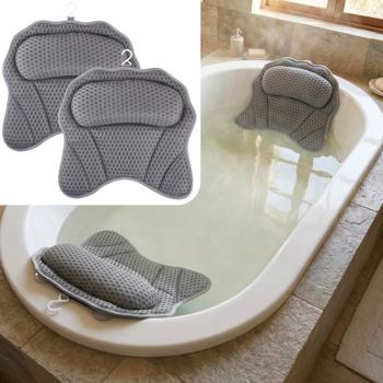 2er-Set Ergonomisches Badewannenkissen: Luxus Nackenkissen mit 6 Saugnäpfen, 4D Struktur, dunkelgrau – Bequeme Kopfstütze für Wanne und Spa