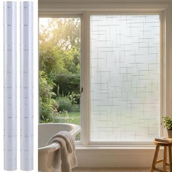 2-piece set 3D privacy film cross design for windows 45 x 200 cm – Static-cling privacy film with UV protection – Reusable decorative film