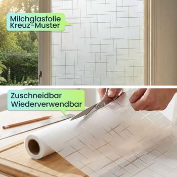 Preview: 2er-Set 3D Sichtschutzfolie Kreuzdesign für Fenster 45x200 cm - Statisch haftende Blickschutzfolie mit UV-Schutz  - Wiederverwendbare Dekofolie