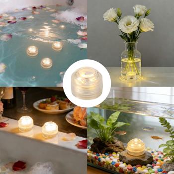 Preview: Set da 4 tea light LED bianco caldo, IP68 impermeabili per piscina, vasca da bagno, piatti decorativi, luce subacquea, decorazione da giardino - sommergibili e d‘atmosfera