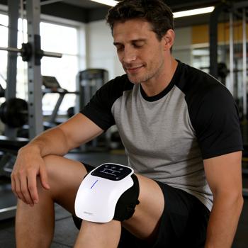 Preview: Appareil de massage wellness pour genou avec chaleur infrarouge, laser froid & vibrations – relaxant, bienfaisant & sans fil avec écran tactile LED moderne