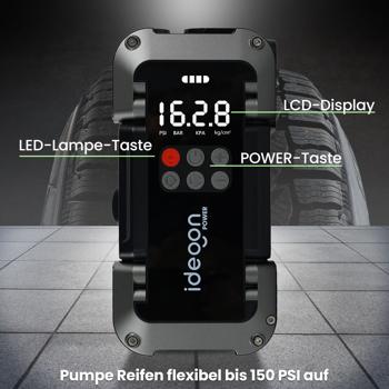 Preview: Leistungsstarke 2in1 Kfz-Starthilfe und Kompressor – Zuverlässige 18.000mAh Powerbank mit integrierter 150 PSI Luftpumpe, LCD Display