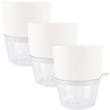 Preview: Lot de 3 pots de fleurs auto-arrosants 18,5 cm en plastique : cache-pot moderne avec système d’arrosage – réservoir d’eau et mèche pour plantes d’intérieur