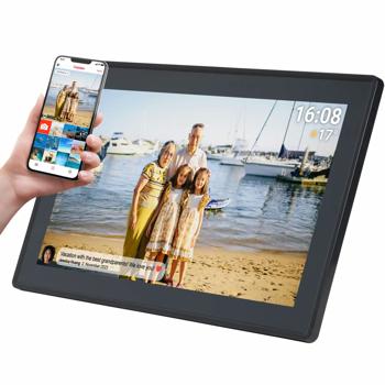 15,6 Zoll Wi-Fi Digitaler Bilderrahmen mit Frameo App-Steuerung: Full-HD IPS Touchscreen, 16 GB Speicher – Fotos & Videos teilen jederzeit & überall
