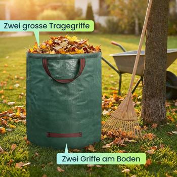 Preview: 2er-Set XXL Garten Abfallsack, 500 Liter, Ø 79 x 101 cm - stabile Grünschnittsäcke mit Doppelboden, faltbar, ideal für Grünschnitt, 150gsm Polypropylen
