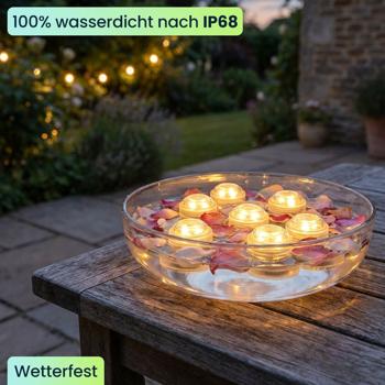 Preview: 16er-Set LED-Teelichter warmweiss, IP68 wasserdicht für Pool, Badewanne, Dekoschale, Unterwasser-Licht, Garten-Deko - tauchbar & stimmungsvoll