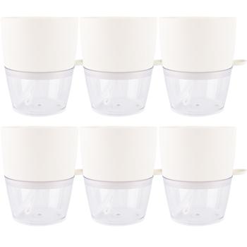 Preview: Lot de 6 pots de fleurs auto-arrosants 18,5 cm en plastique : bac à plante moderne avec système d’arrosage - réservoir d’eau et mèche pour plantes d’intérieur