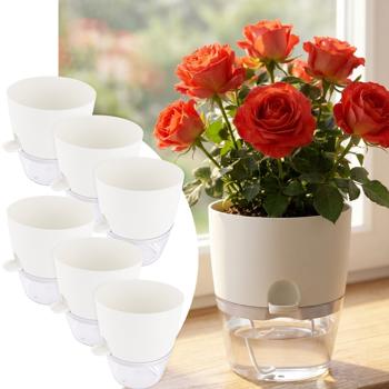 6er-Set Blumentopf selbstbewässernd 18.5cm aus Kunststoff: modernes Pflanzgefäss mit Bewässerungssystem - Wasserspeicher & Docht für Zimmerpflanzen
