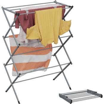 Preview: Stendibiancheria a torre pieghevole, grigio - torre stendibiancheria salvaspazio e stendino da pavimento in metallo - 6 livelli, stabile e compatto per piccoli ambienti