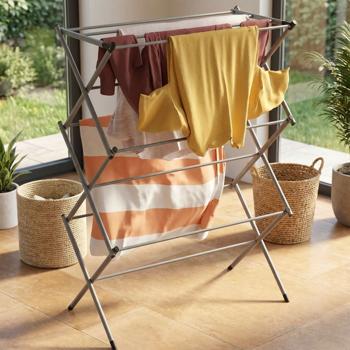 Stendibiancheria a torre pieghevole, grigio - torre stendibiancheria salvaspazio e stendino da pavimento in metallo - 6 livelli, stabile e compatto per piccoli ambienti