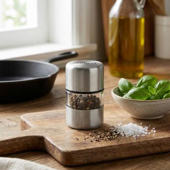 Preview: Mini salt and pepper mill set made of stainless steel with ceramic grinder - Spice mill for salt pepper herbs - Acrylic glass viewing window - Silver