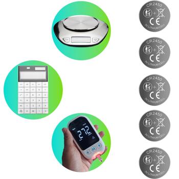 Set of 5 CR2450 coin cells - Powerful 3V lithium batteries with 600mAh - High capacity and long runtime - Ideal for home & electronics