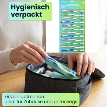 Preview: Zahnbürsten 12er-Pack mit Zungenreiniger – Ultra-Soft Handzahnbürsten Set in 4 Farben für die Familie – Rutschfester Griff für optimale Pflege