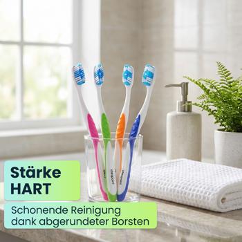 Preview: Zahnbürsten 12er-Pack mit Zungenreiniger – Hart Handzahnbürsten Set in 4 Farben für die Familie – Rutschfester Griff für optimale Pflege