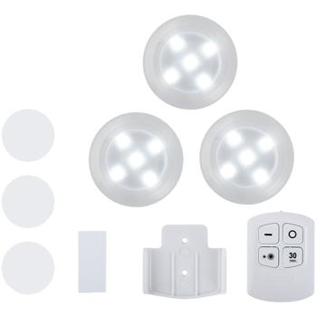 Preview: Lampes LED sous meuble set de 6 avec télécommande et touche – à piles, dimmables, blanc neutre – spots auto‑adhésifs avec minuterie Ø9x2cm 3W
