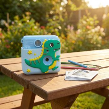 Super appareil photo instantané imprimante 20MP pour enfants bleu avec coque en silicone : vidéo 1080P & 4 jeux – le meilleur appareil photo numérique pour développer créativité et apprentissage de la photo