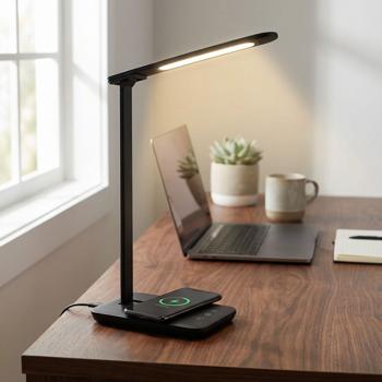 LED desk lamp with charging station - table light 3000-7000K, touch control, 10W QI wireless charging station - for office/home office & bedside table
