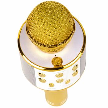 Preview: Kabelloses Karaoke-Mikrofon mit Lautsprecher Gold – Bluetooth 5.0 fürs Singen & Partyspass - Super Sound Qualität 3-4 Std. USB/AUX/MicroSD