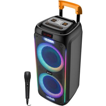 Preview: Enceinte de fête Bluetooth mobile 600W : enceinte trolley avec 6 effets lumineux LED, TWS, 2x8“ woofers & microphone – puissante boîte à musique sur batterie