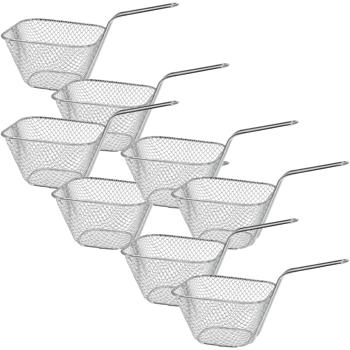 Preview: Set di 8 eleganti mini cestini da portata cromati - piccolo cestino per patatine, cestino in filo metallico per presentazione di snack - robusto cestino a griglia con manico