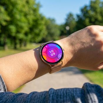 Bluetooth Smartwatch Roségold, 1.32" Amoled Display: IP68 Wasserfest, Blutdruck/Pulsmesser/SpO₂/Stress Sensor - Perfekt für Sport, Anrufe & Fitness