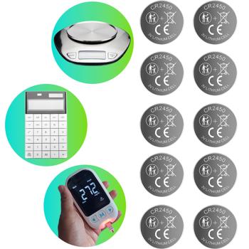 Set of 10 CR2450 coin cells - Powerful 3V lithium batteries with 600mAh - High capacity and long service life - Ideal for home & electronics