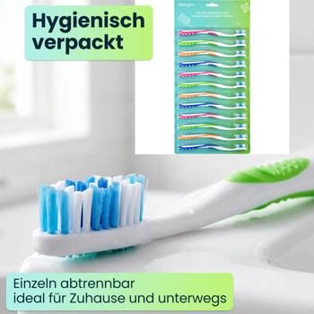 Preview: Zahnbürsten 24er-Pack mit Zungenreiniger – Medium Handzahnbürsten Set in 4 Farben für die Familie – Rutschfester Griff für optimale Pflege