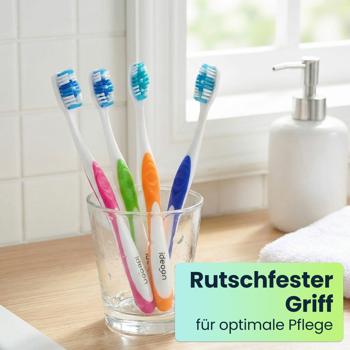 Preview: Zahnbürsten 24er-Pack mit Zungenreiniger – Medium Handzahnbürsten Set in 4 Farben für die Familie – Rutschfester Griff für optimale Pflege