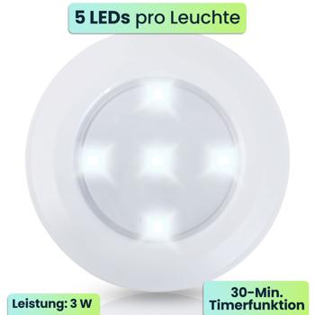 Preview: LED Unterbauleuchten 6er Set mit Fernbedienung & Touch - Batteriebetrieben Dimmbar Neutralweiss - Selbstklebende Spotlights mit Timer Ø9x2cm 3W