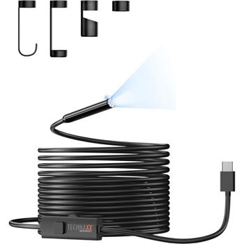 Preview: Profi USB-C Endoskopkamera 5m HD, wasserdichte Inspektionskamera, 8 LEDs dimmbar - Rohrkamera für Android & iPhone, Top-Zubehör, Plug&Play