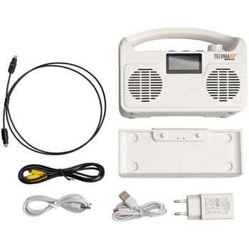 Preview: Altoparlante TV wireless: aiuto all’ascolto mobile per televisore – stazione base, Bluetooth, LCD, radio, SOS e connessione ottica – perfetto per anziani