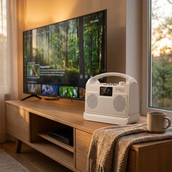 Altoparlante TV wireless: aiuto all’ascolto mobile per televisore – stazione base, Bluetooth, LCD, radio, SOS e connessione ottica – perfetto per anziani