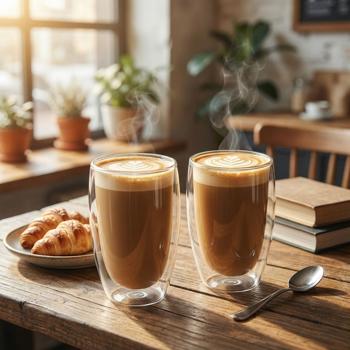 Set of 2 double-walled coffee glasses, 450 ml each, floating effect, heat-resistant barista glass, cappuccino, latte macchiato, tea
