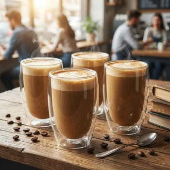 Set of 4 double-walled coffee glasses, 450 ml each, floating effect, heat-resistant barista glass, cappuccino, latte macchiato, tea